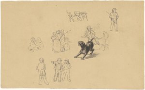 Barking Dog and Studies for Militia Training, ca. 1841 (grafit) af James Goodwin Clonney