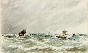 Storm at Sea off the Tyne (akvarel og kropsfarve på papir)