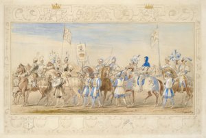 Fortsættelse af følget af Marquis of Waterford, Knight of the Dragon og Viscount Alford, Knight of the Black Lion, 1839 (blyant, wc, gouache og guldmaling på papir) (se også 366229)