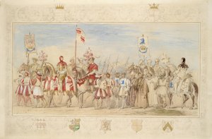 William Earl of Craven, Ridder af Griffin og Henry de la Poer Beresford, markis af Waterford, Dragens Ridder, 1839 (blyant, wc, gouache og guldmaling på papir) (se også 366230) af James Henry Nixon