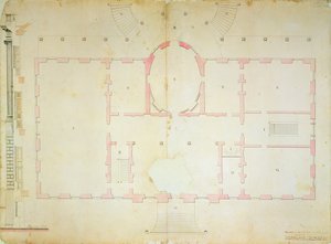 Plan for Presidents House, Washington, 1792 (blækvask og blyant på papir) af James Hoban