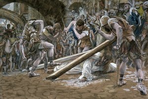 Kristus falder under korset, illustration til The Life of Christ, ca. 1884-96 (wc & gouache på pap) af James Jacques Joseph Tissot