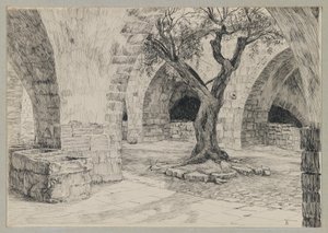 Udhus til det armenske kloster, Jerusalem, illustration fra Vor Herre Jesu Kristi liv (blæk på papir) af James Jacques Joseph Tissot