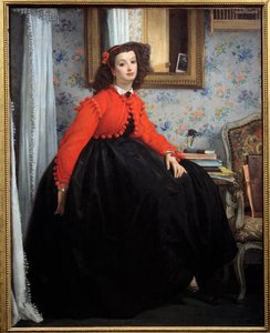 Portræt i fuld længde af Mademoiselle L. L., eller ung pige i rød jakke Maleri af Jacques Joseph (Jacques-Joseph) Tissot dit James Tissot (1836-1902) 1864 Søn. 1,24x0,99 m Paris, Orsay Museum af James Jacques Joseph Tissot