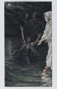 Sankt Peter går på havet, illustration fra Vor Herre Jesu Kristi liv (wc over grafit på papir) af James Jacques Joseph Tissot