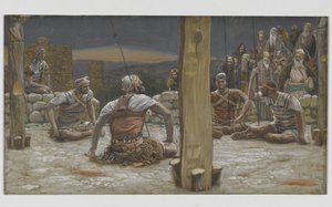 De fire vagter satte sig ned og så på ham, illustration fra Vor Herre Jesu Kristi liv, 1886-94 (wc over grafit på papir) af James Jacques Joseph Tissot