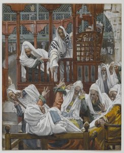Den besatte mand i synagogen, illustration fra Vor Herre Jesu Kristi liv (wc over grafit på papir) af James Jacques Joseph Tissot