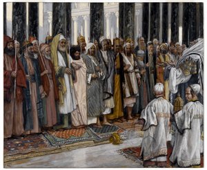 The Testing of the Holy Virgins bejlere, illustration til The life of Christ, ca. 1886-94 (ugennemsigtigt wc over grafit på gråt vævet papir) af James Jacques Joseph Tissot