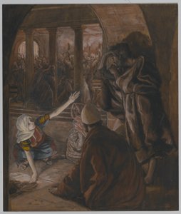 The Third Denial of Saint Peter - Jesus Look of Reproach, illustration fra The Life of Our Lord Jesus Christ, 1886-94 (wc over grafit på papir) af James Jacques Joseph Tissot