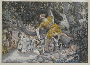 Zacchaeus in the Sycamore Awaiting the Passage of Jesus, illustration fra The Life of Our Lord Jesus Christ, 1886-96 (wc over grafit på papir) af James Jacques Joseph Tissot