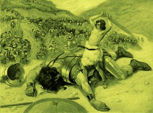 David skærer hovedet af Goliath af J James Tissot - Bible af James Jacques Joseph after Tissot