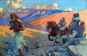 Elias løber foran Akabs vogn - Bibelen