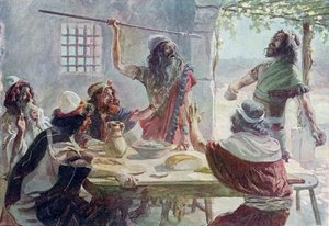 Saul kaster et spyd efter Jonathan - Bibelen af James Jacques Joseph after Tissot