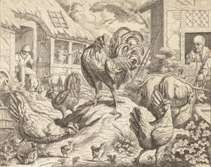 Hanen og ædelstenen, fra Æsops fabler, ca. 1760. af James Kirk
