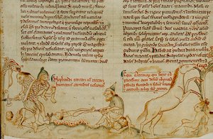 Engelsk manuskript fra det 13. århundrede, der viser mongolske tropper begå grusomheder baseret... af James L Stanfield