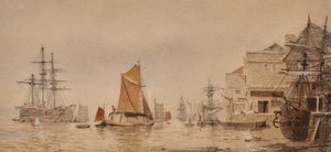 Solnedgang ved floden Medway af James Lawson Stewart