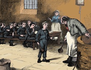 Scene fra Oliver Twist af Charles Dickens, 1836