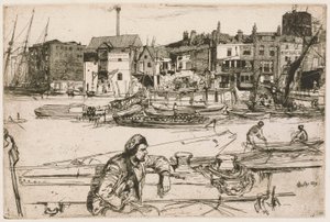 Black Lion Wharf, fra Thames-sættet (en serie af seksten raderinger af scener på Themsen og andre emner) af James Abbott McNeill Whistler