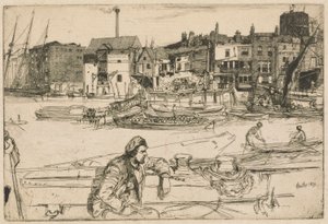 Black Lion Wharf, fra Thames-sættet (en serie af seksten ætsninger af scener på Themsen og andre emner) af James Abbott McNeill Whistler