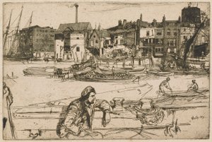 Black Lion Wharf, fra Thames-sættet (en serie af seksten ætsninger af scener på Themsen og andre emner) af James Abbott McNeill Whistler