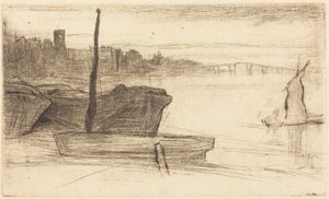 Chelsea Bridge og kirke af James McNeill Whistler