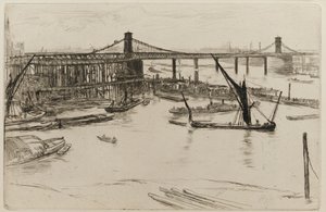 Old Hungerford Bridge af James Abbott McNeill Whistler