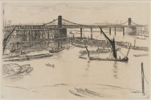 Old Hungerford Bridge af James Abbott McNeill Whistler