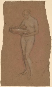 Stående nøgen kvinde holder en skål [recto] af James Abbott McNeill Whistler