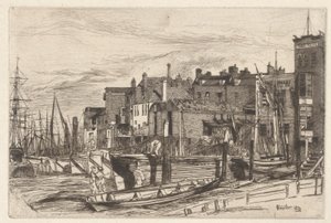 Thames Police (Wapping Wharf), fra Thames Set (En serie af seksten ætsninger af scener på Themsen og andre emner) af James Abbott McNeill Whistler