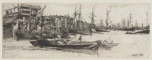 Thames Warehouse, fra Thames Set (En serie af seksten ætsninger af scener på Themsen og andre emner) af James Abbott McNeill Whistler