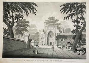 Udsigt over en moske ved Chunar, pub. 1810 gravering. af James Moffat
