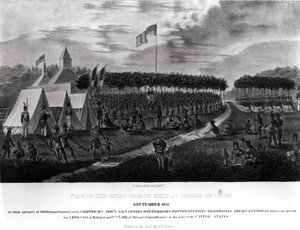 Udsigt til den store traktat, der blev afholdt i Prairie du Chien, Wisconsin, september 1825, fra "The Aboriginal Portfolio", 1825 af James Otto Lewis