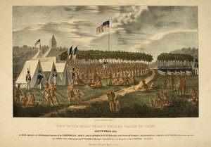 Udsigt over den store traktat afholdt på Prairie du Chien, september 1825 af James Otto Lewis