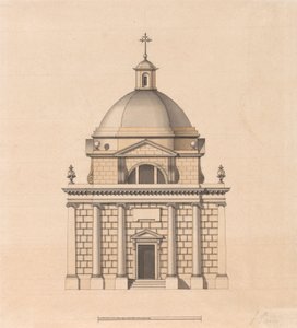 Design til et tempel på en kvadratisk plan og med en kuppel: elevation