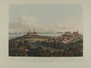Danmark 1807: Belejringen af København, indgraveret af Robert Pollard (1792-1867) og Joseph Constantine Stadler (1780-1812) udgivet i 1807 (farvet akvatint)