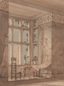 Gobelin-ophængt værelse i gotisk palæ