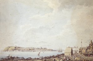 En udsigt fra byen Quebec, Canadas hovedstad, taget fra færgehuset på den modsatte side af floden, 3. oktober 1784 (pen & blæk og akvarel på papir) af James Peachey
