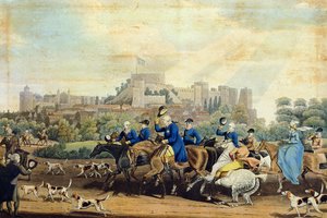 George III (1738-1820) vender tilbage fra jagt, indgraveret af M. Dubourg, 1820 (akvatint) af James Pollard