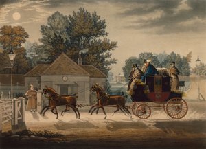 Mail Coach af Moonlight (farvet gravering) af James Pollard
