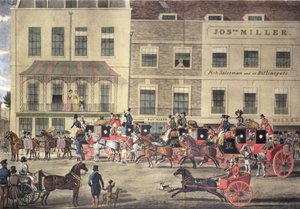 West Country Mails på Gloucester Coffee House, Piccadilly, indgraveret af C. Rosenberg, 1828 af James Pollard