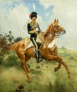 Portræt af oberst A.G. Lucas fra Suffolk Yeomanry til hest