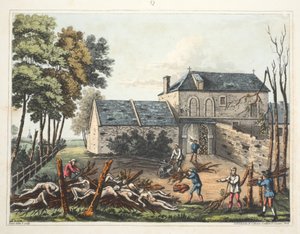 Chateau of Hougoumont: viser de døde blive begravet efter slaget