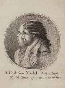 A Coalition Medal, Struck in Brass: satire over koalitionen af britiske politikere Lord North og Charles James Fox, 1783