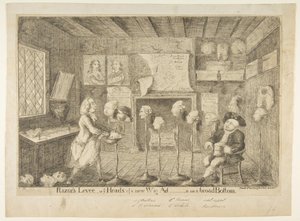 Razors Levée, eller Ye Heads of a New Wig Administration] on a Broad Bund, 21. april 1783. af James Sayers