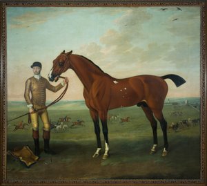 Flying Childers med en brudgom på Newmarket Heath, ca. 1722-25 (olie på lærred)
