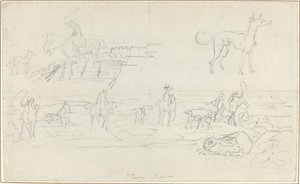 Jægere med hunde og en hukende hare [recto] af James Seymour