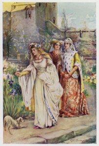 For dér i haven gik den smukkeste dame, han nogensinde havde set, scene fra The Kingis Quair