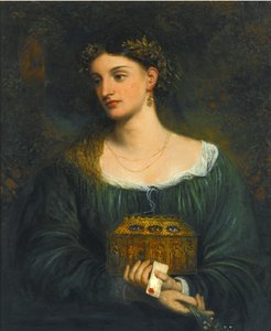 Prærafaelitiske malerier: Pandora (Pandore) par Smetham, James (1821-1889), ca 1865. Olie på lærred, 76,5x61. Privat samling