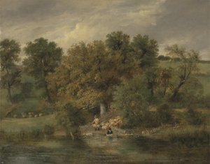 Fårevask i Postwick Grove, Norwich, ca. 1822 (olie på panel)