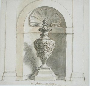 En niche for Mr Portmans House i Sherborne (pen, blæk og brun vask på papir) af James Thornhill